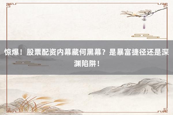惊爆！股票配资内幕藏何黑幕？是暴富捷径还是深渊陷阱！