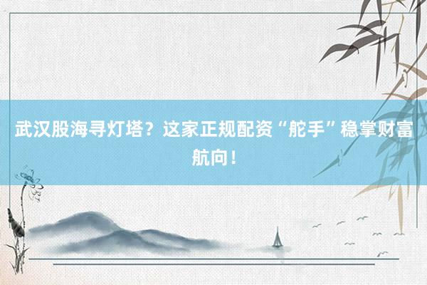 武汉股海寻灯塔？这家正规配资“舵手”稳掌财富航向！