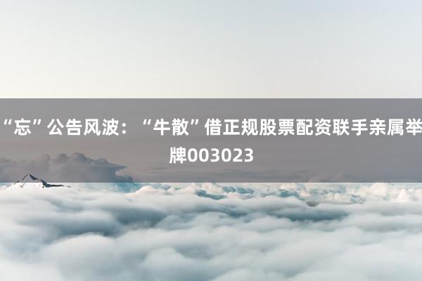 “忘”公告风波：“牛散”借正规股票配资联手亲属举牌003023