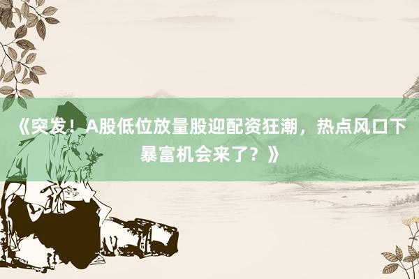 《突发!A股低位放量股迎配资狂潮,热点风口下暴富机会来了?》