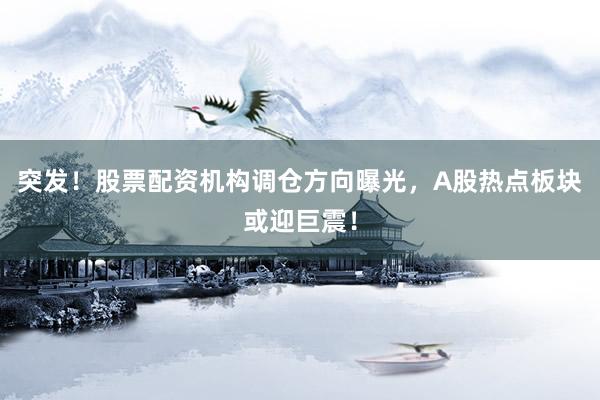 突发！股票配资机构调仓方向曝光，A股热点板块或迎巨震！