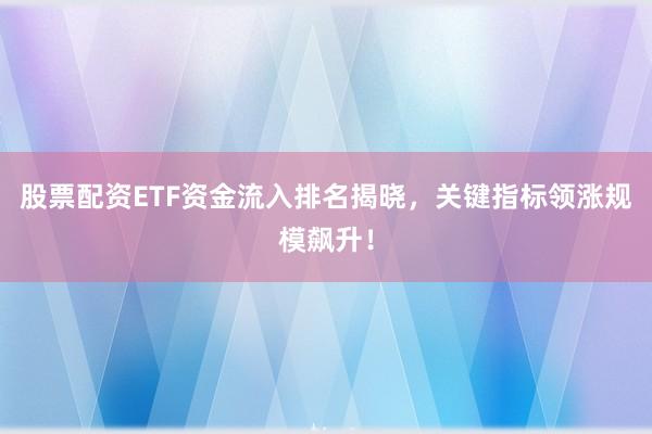 股票配资ETF资金流入排名揭晓，关键指标领涨规模飙升！