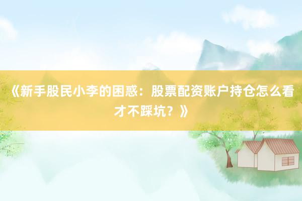 《新手股民小李的困惑：股票配资账户持仓怎么看才不踩坑？》