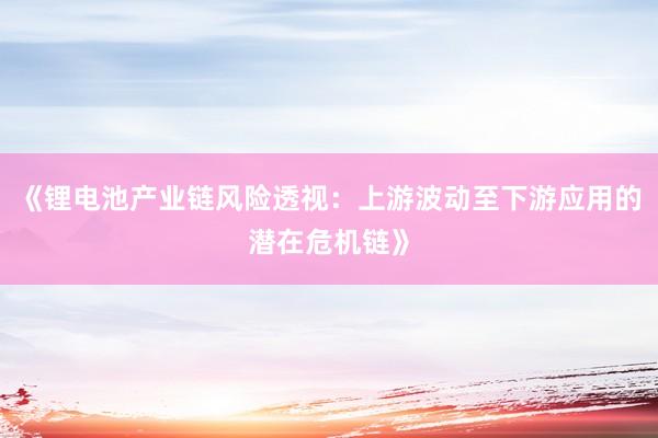 《锂电池产业链风险透视：上游波动至下游应用的潜在危机链》
