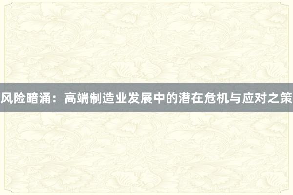 风险暗涌：高端制造业发展中的潜在危机与应对之策