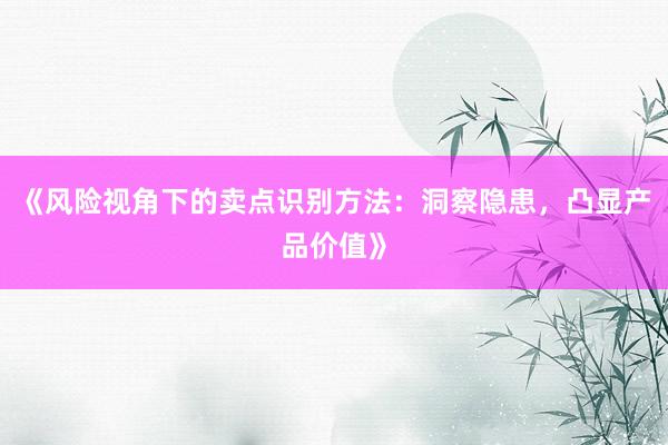 《风险视角下的卖点识别方法：洞察隐患，凸显产品价值》