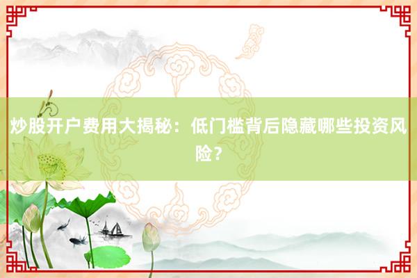 炒股开户费用大揭秘:低门槛背后隐藏哪些投资风险?